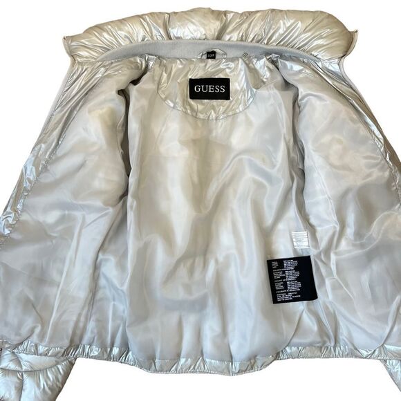GUESS quilted pearlescent silver puffer jacket - Picture 4 of 16